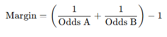 Bookmaker margin formula used in sports betting odds comparison Ireland to calculate the implied margin between two odds